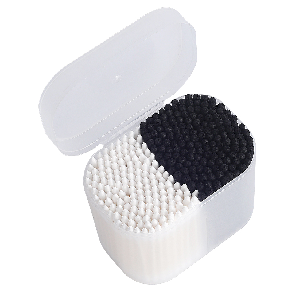 disposable eco-friendly tiny white/black swab qtip wooden stick cotton bud