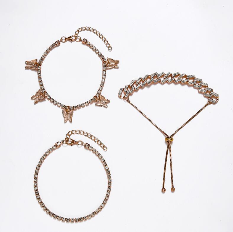 Ladies Bracelet Multilayer Rhinestone Butterfly Cuban Buckle Bracelet Bracelet Women Fashion All-match Jewelry