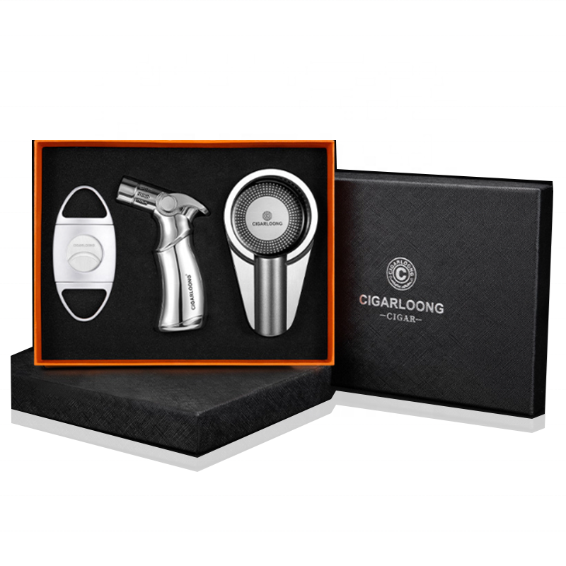 High Quality Cigar Cutter Torch Lighter Ashtray Smoking Sets Cigar 3 in 1 cigar accessories gift sets