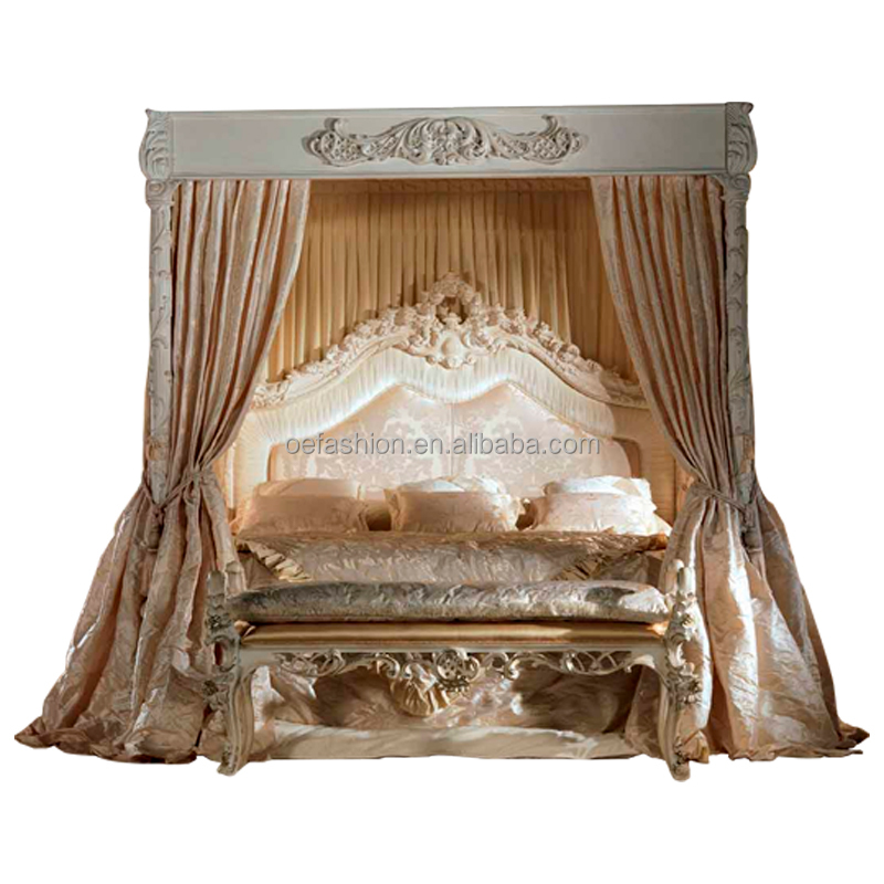 OE-FASHION European-style luxury bedroom French solid carved fabric king size bed 1.8m princess wedding bed