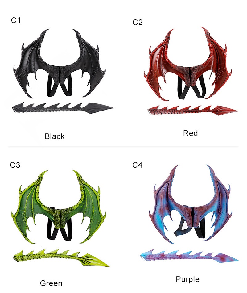 Party Cosplay Mask for Adults Kids Masquerade Costumes Horrible Dragon Mask Wings Tail Halloween Costume Set