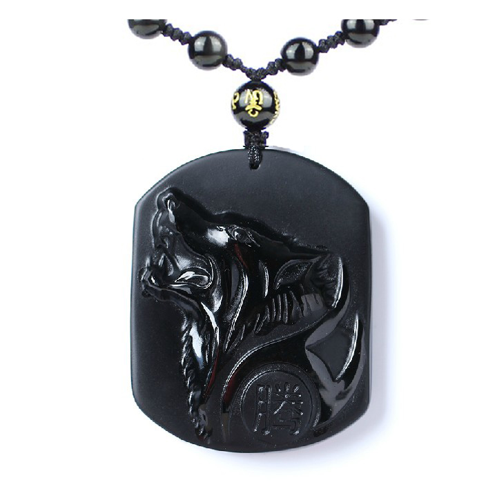 Black Obsidian Carving Wolf Head Obdidian Amulet pendant Jade Pendant necklace obsidian Blessing Lucky pendant Jade Jewelry