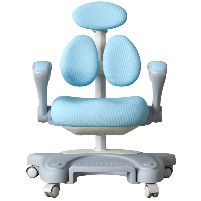 Kids Study Chair Auto Brake Casters Adjustable Height & Seat Depth for Growing Child Footrest Lumbar Support Homeschool Blue