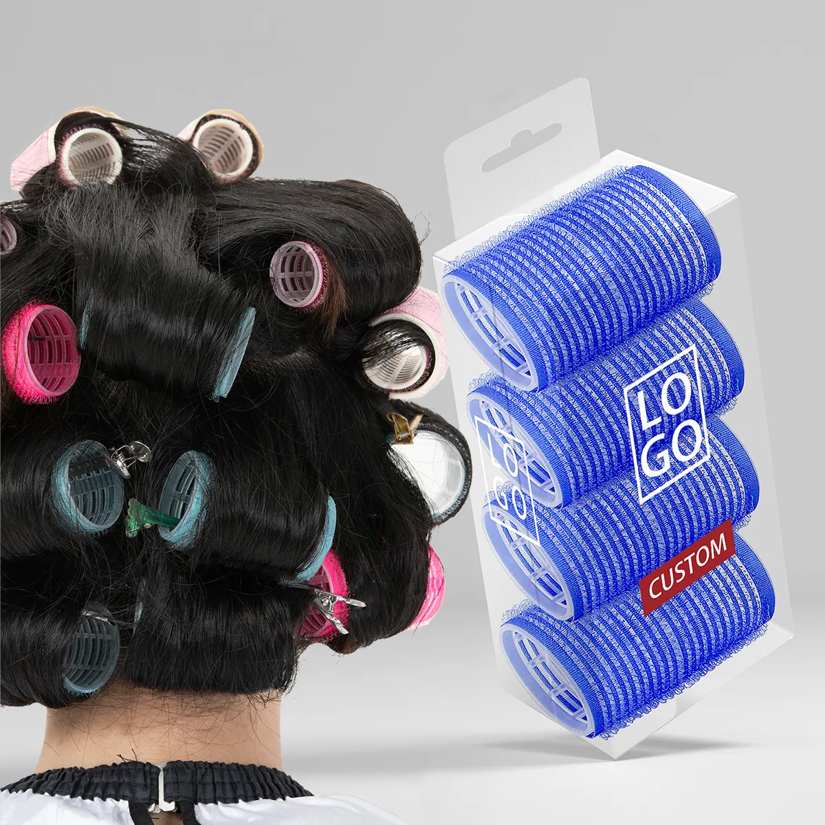 Custom Packaging Magic Plastic Hook And Loop Hair Roller Hook Loop Hair Rollers