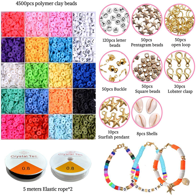 4500pcs 6mm high quality 18 color DIY Flat Round Clay Spacer Beads and Letter Beads set for jewelry making