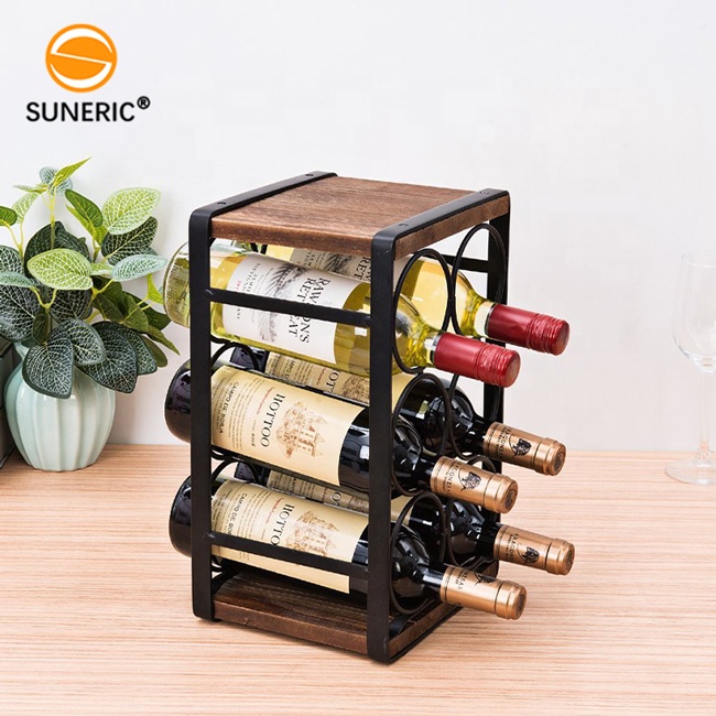 Bar Premium Rustic countertop 6 Bottles wine rack metal wood storage display wine rack metal