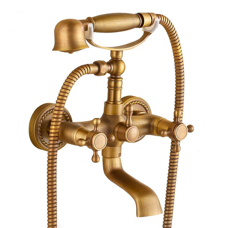 Bathtub Faucets Brass Bathroom Faucet Mixer Tap Wall Mounted Bath Faucet with Hand Shower Antique Bronze Bath Shower Set