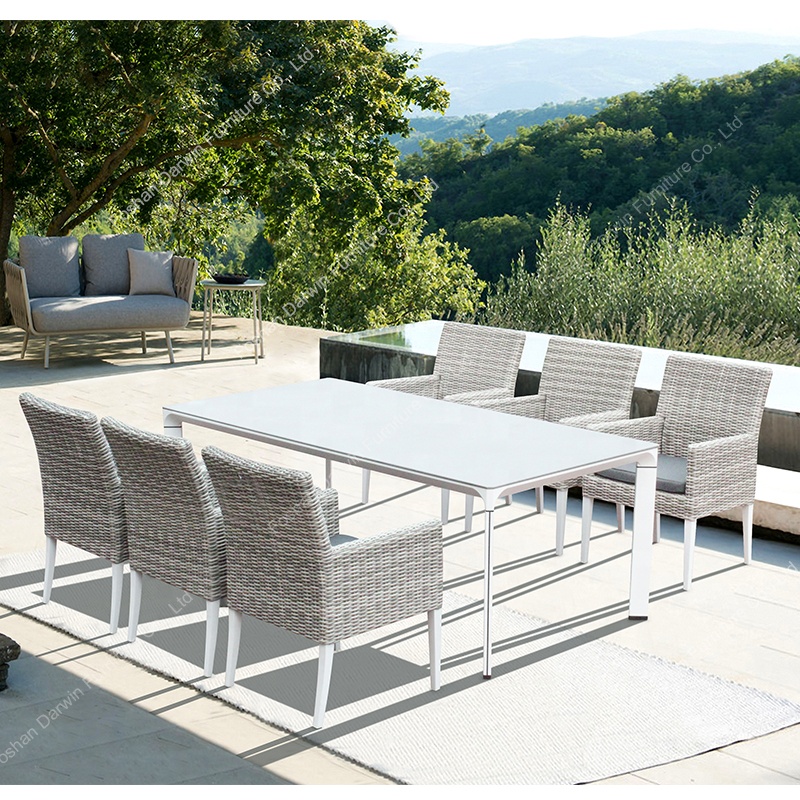 Home leisure garden furniture rattan table and chair wicker modern patio waterproof outdoor dining table set