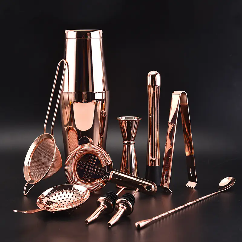 Premium Top 10-Piece Stainless Steel Cocktail Bar Set Gold High-End Wine Kit Customizable Gift Box Packaging