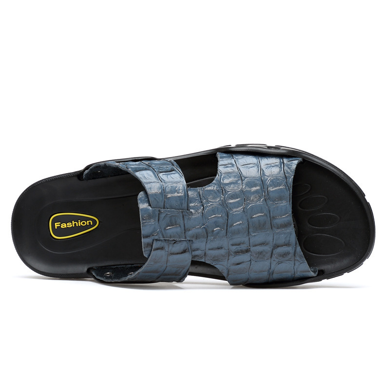 2021 Hot Sale Factory Trendy Alligator Print Genuine Leather Men's Sandals Slippers