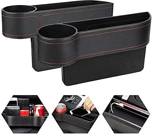 FIREEGG best sell portable Multifunction leather car seat side gap filler organizer storage box with cup holder