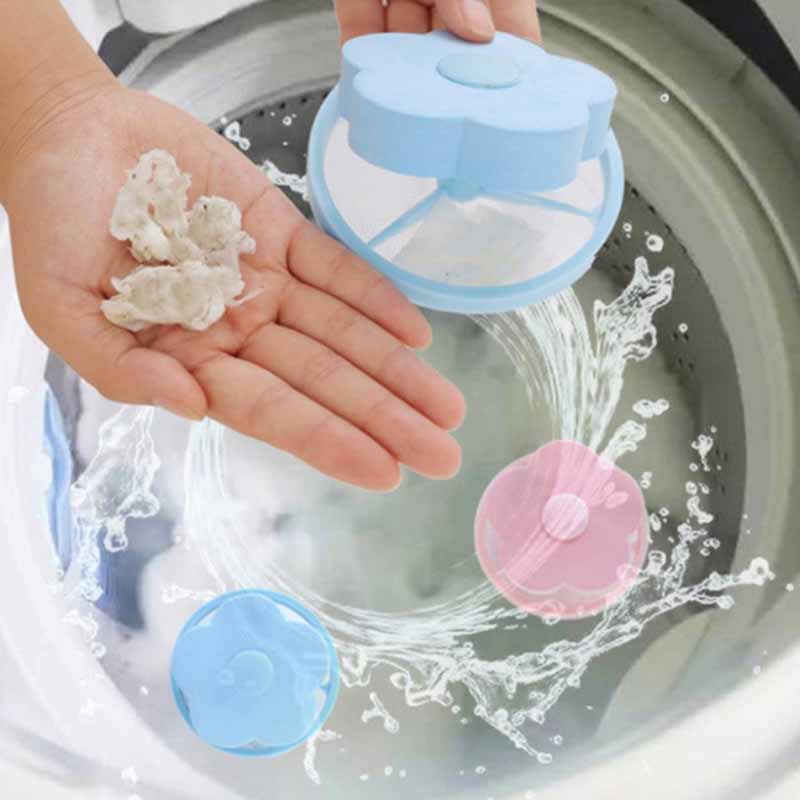 Flower shape floating washing machine lint mesh bag hair removal device wool cleaning bag
