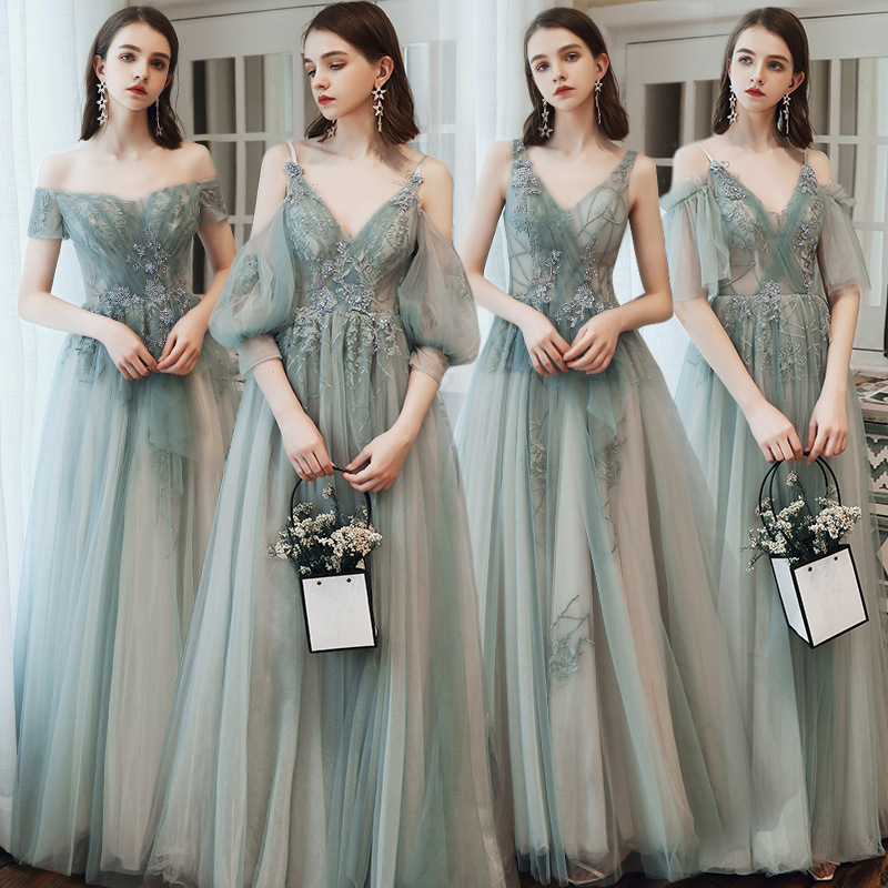 New Arrivals Off Shoulder Puff Sleeves Evening Dress Women Elegant Summer Multilayer Lace Embroidery Bridesmaid Dresses Weddings