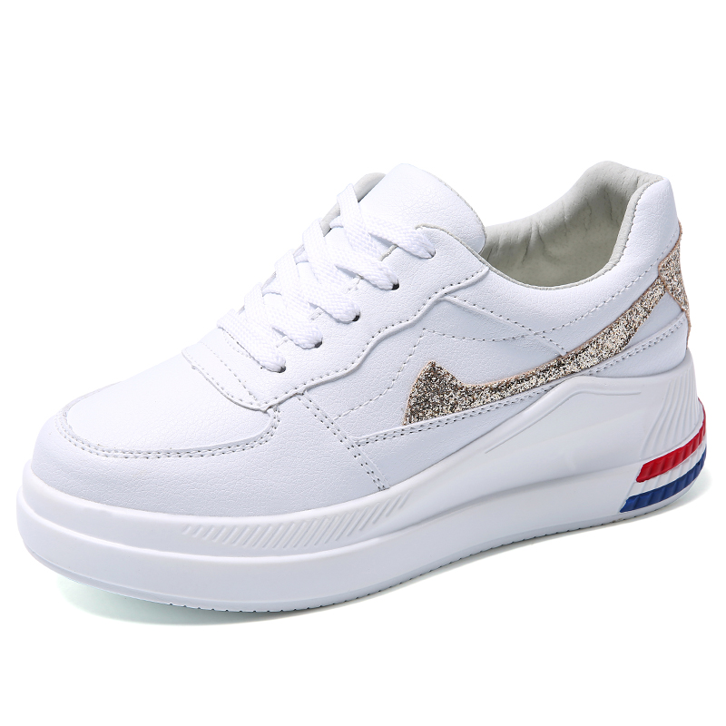 2019 Newest Fashion Comfortable Women White Flat Height Increasing Casual Tennis Sneakers Shoes For Girls