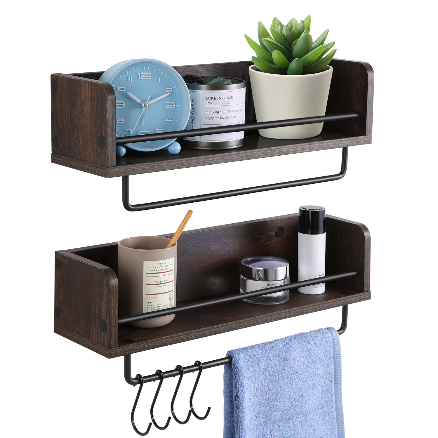 Urban Wood Floating Shelves Wall Shelf Set of 2 Wall Mounted Storage Shelves
