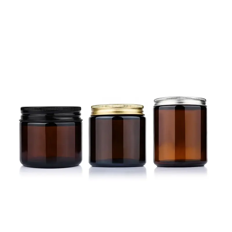 100ml 150ml 250ml 500ml empty Candle Aromatherapy wax cream clear amber straight Glass Jar with gold siver black screw metal lid