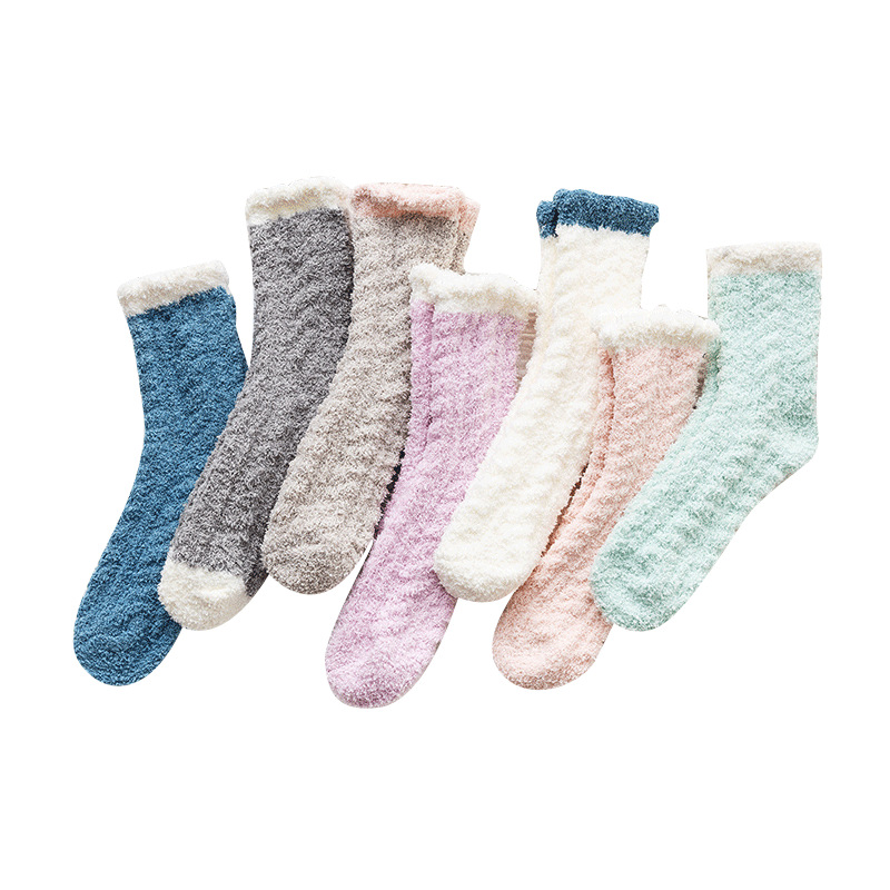 Winter women custom cute cozy slipper fuzzy fluffy socks with grip