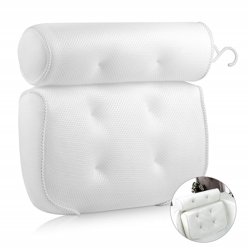 Soft white cotton mesh washable bathroom suction cup bathtub pillow for home use