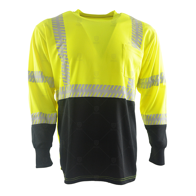 100% полиэфира птицы глаза дышащая ткань с длинным рукавом hi vis светоотражающие футболка спецодежды с карманом