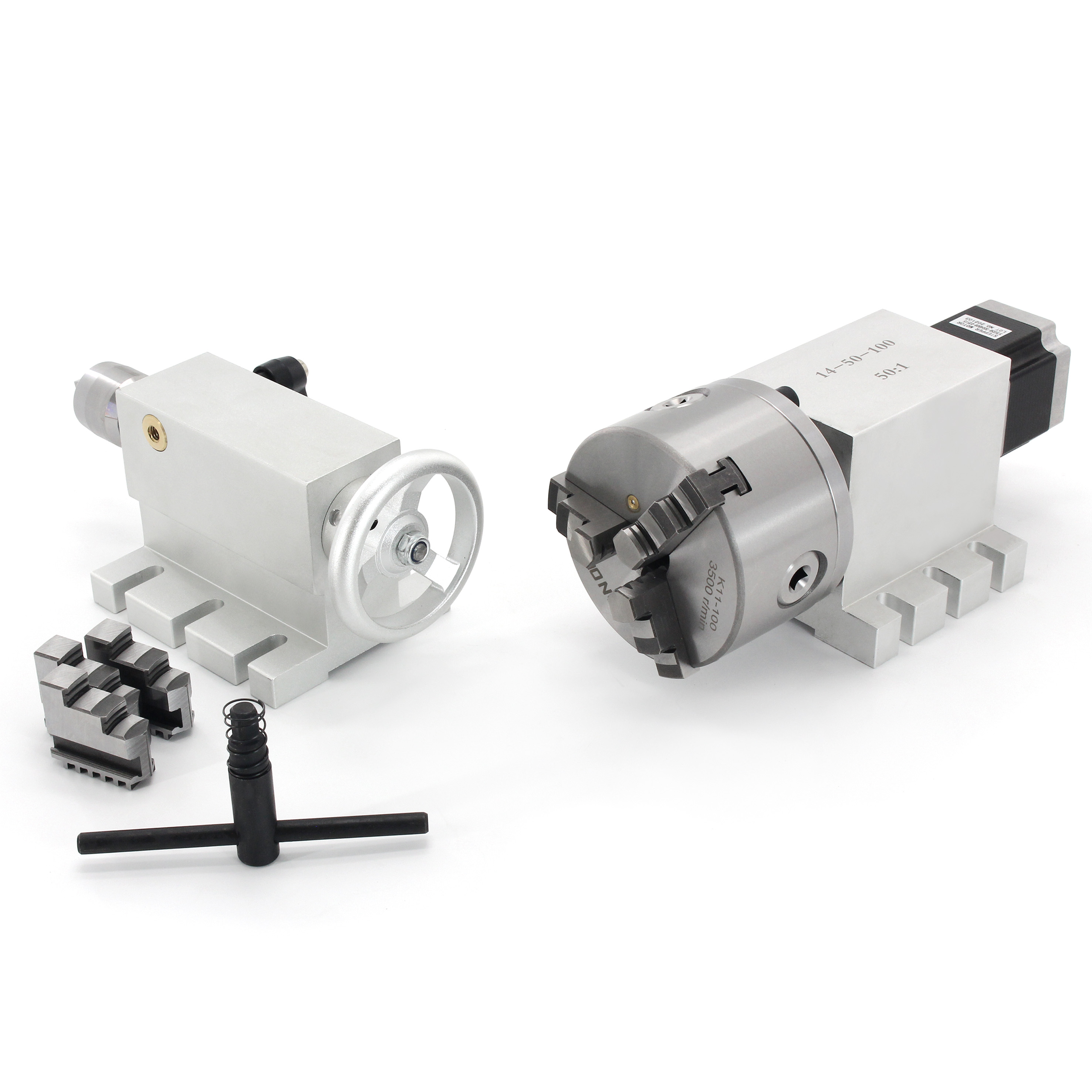 [DE] CNC Router Rotary Table 4th Axis 3 jaw 100mm Chuck Rotational Fourth A axis Gapless Harmonic Reducer 50:1 100:1+Tailstock