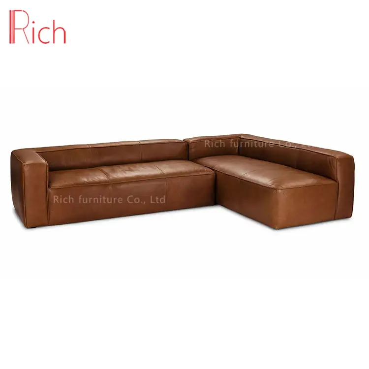 Contemporary Living Room Furniture L Shape Chaise Lounge Sofa Couch Brown Leather Modern Sectional Sofa