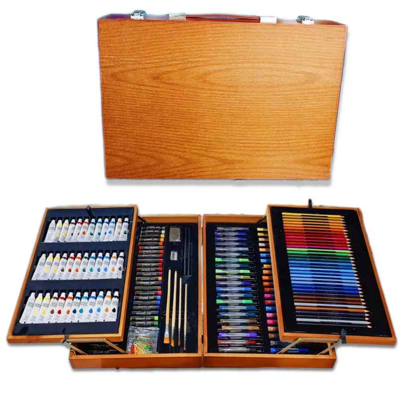 174 pcs children gift box painting tools painting set watercolor brush donble-layer wooden box art set