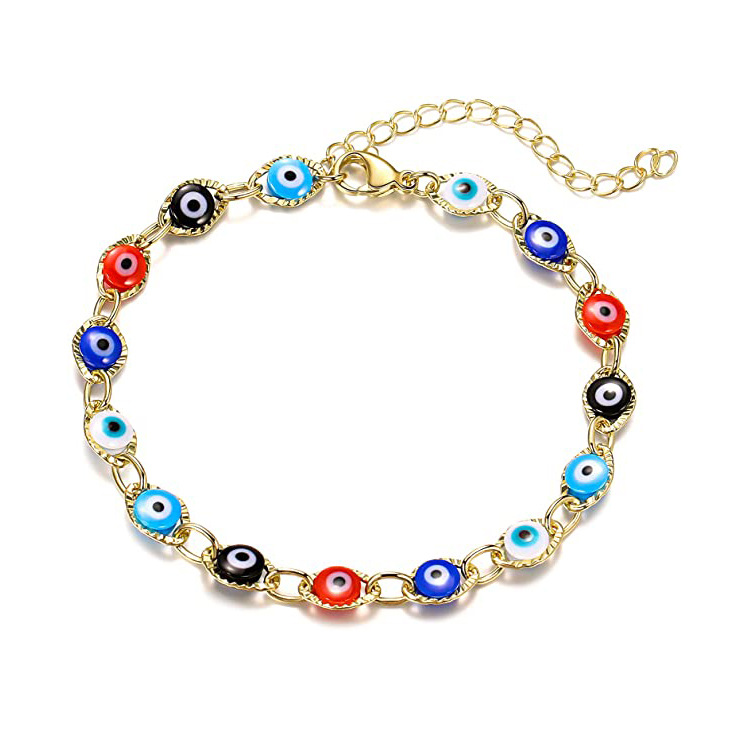 18K Gold Plated Alloy Seven-Color Demon Eye Foot Chain Water Drop Devil Eye Beads Anklet