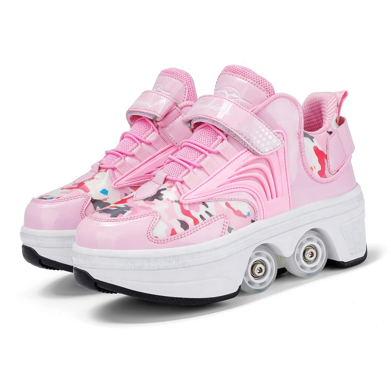patins a roulettes rollschuhe Retractable Kick Roller Skates Shoes For Kids Adjustable 4 Roller Skate patines de 4 ruedas con lu