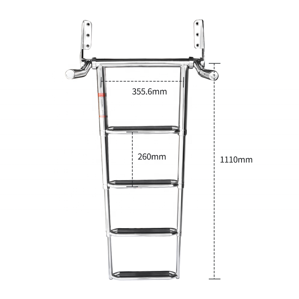 Adjustable 4 Step Ladder Stainless Steel Foldable Boarding Ladder Deluxe Boat Telescoping Ladder