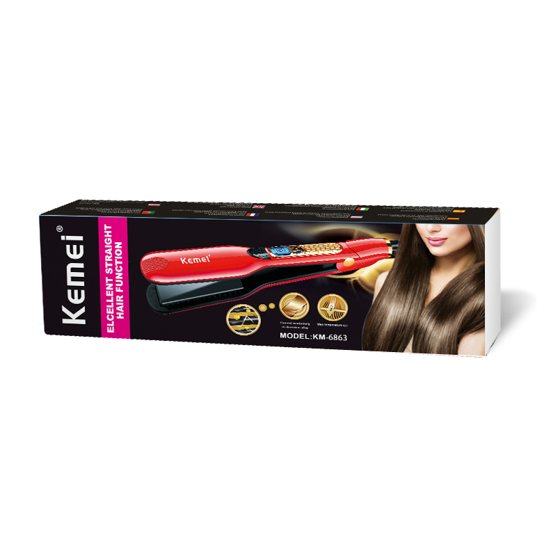 KEMEI KM-6863 New style curly hair wave styling tool comb brush with digital display adjustable temperature hair straightener