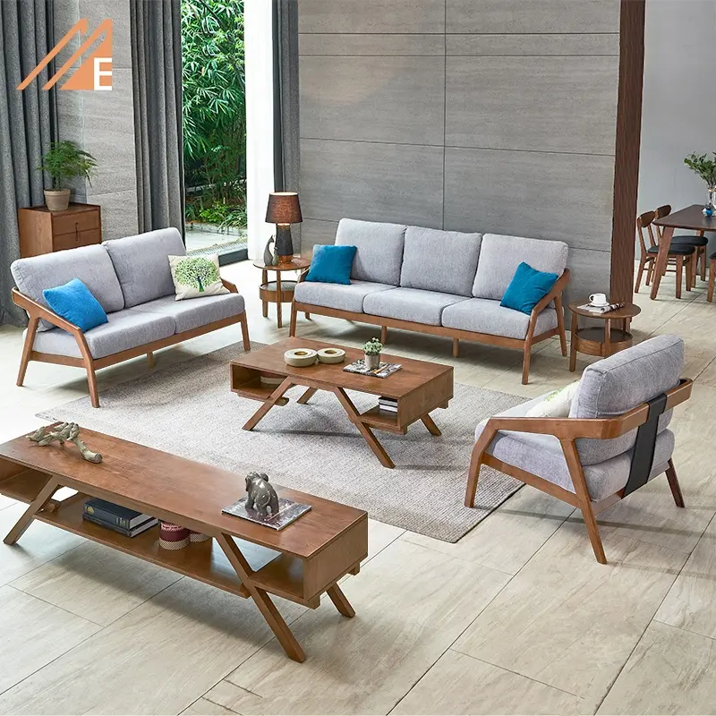 Modern Simple Wood Frame Fabric Sofa Set Living Room Furniture