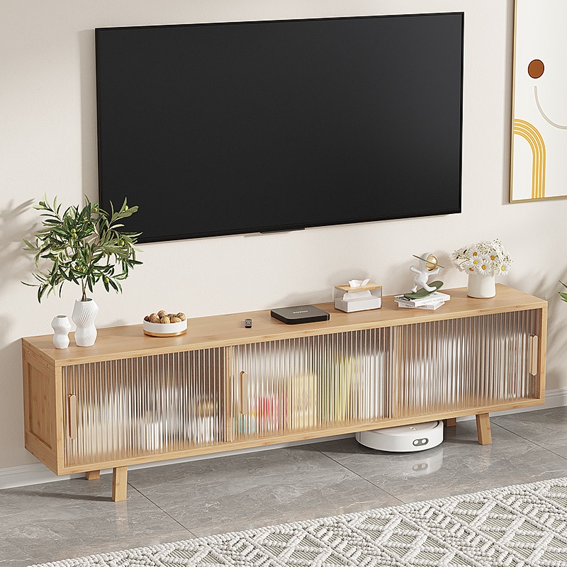 Mid Century Modern Media Console, 50 70 Inch TV Stand Cabinet, Living Room Coffee Table Low TV Stand with Storage Cube