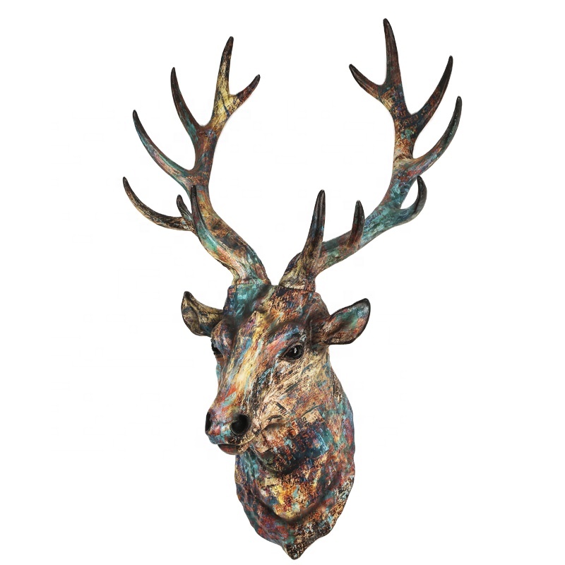 Indoor color art ornament statue decal polyresin animal crafts resin deer head wall hanging sculpture decor