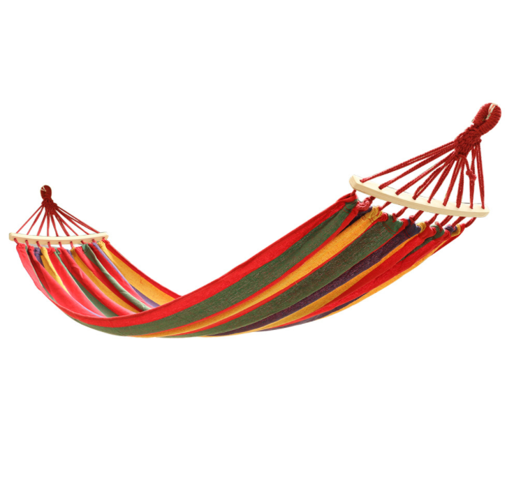 Outdoor Canvas Hammock Swing Nylon Red Strip Blue Strip Curved Stick Anti-rollover Double Enlarged Hammock