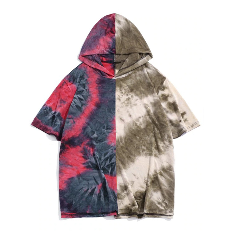 OEM wholesale two color tone casual tie dye hooded t shrit for men