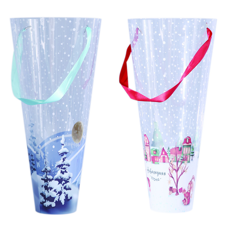 Festival Plastic Clear Flower Sleeves Custom Printed Disposable Bags carry tube OEM Logo pot cover