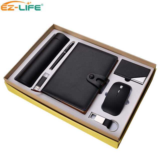 2021executive big box gift sets with Black Vacuum cup Notebook Keychain Waller Pen Power bank and 8G USB Flash disk and mouse