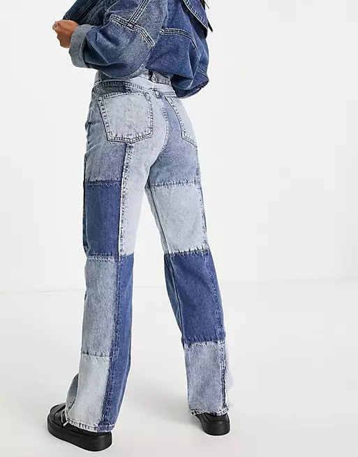 Wholesale Custom Hot Sale Fashion Casual Denim Trousers Patchwork Slim Pants Patch High waist Straight Jeans Women