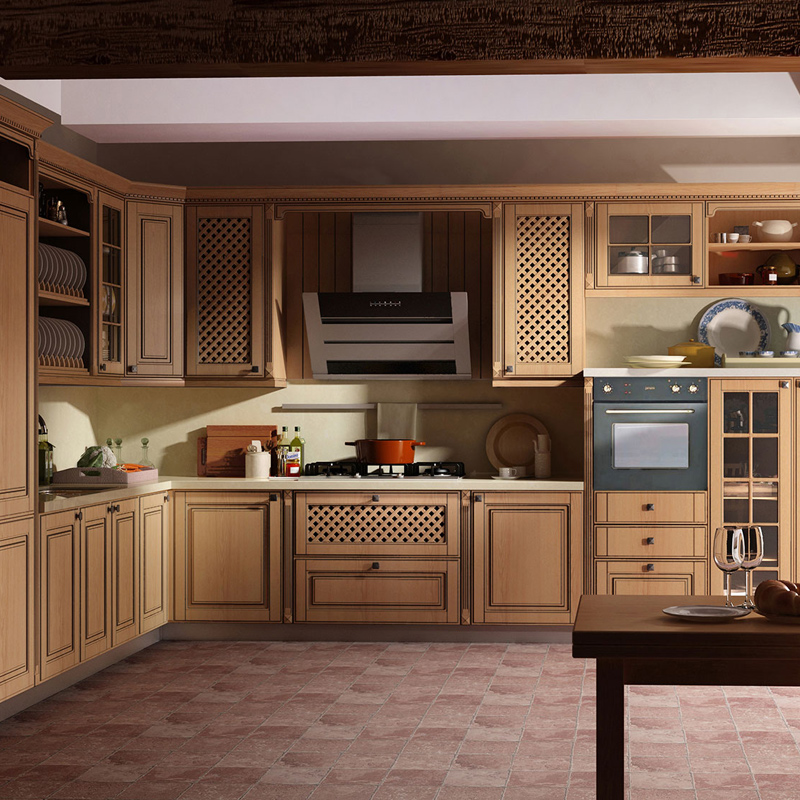 Modern Design Direct Sale Big Island Glass Door Solid Wood Kitchen Cabinets