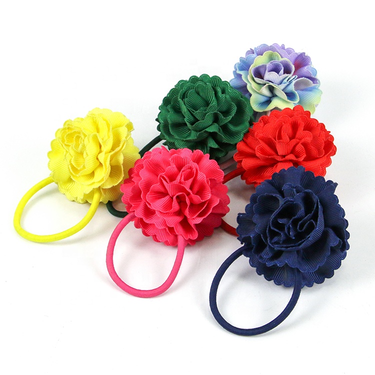 Wholesale customized cute children girls elastic polyester color flower hair tie