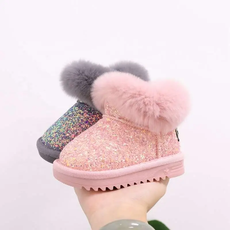 2020 Faux fur lined Boot shoes for kids Toddlers ankle glitter boots Shoes