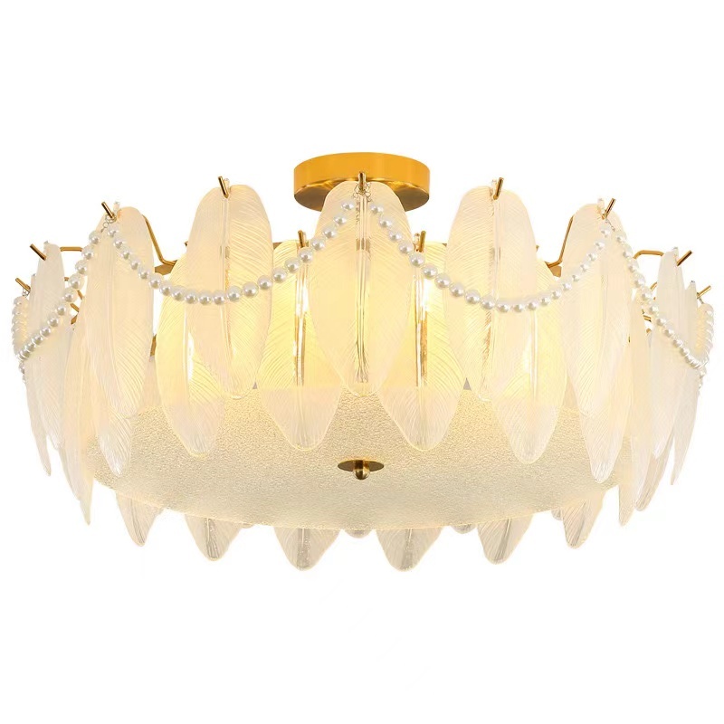 Custom Luxury Crystal Pendant Chandelier Pearl Feather Crystal Chandelier Living Room Light Bedroom Dining Room Glass Chandelier