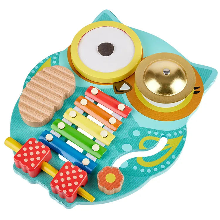 Wooden kids Board Amazon Hot Montessori Early Education Unlock Multi-Function Toy Musical Instruments Owl Mini Music Band