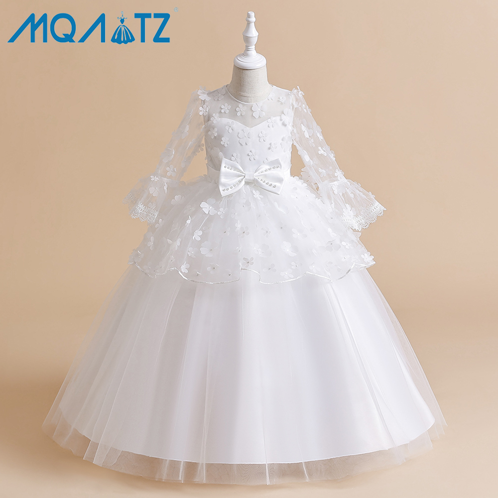 MQATZ Wholesale White Long party dress baby frock designs party dress girl baby flower girl dresses tulle wedding