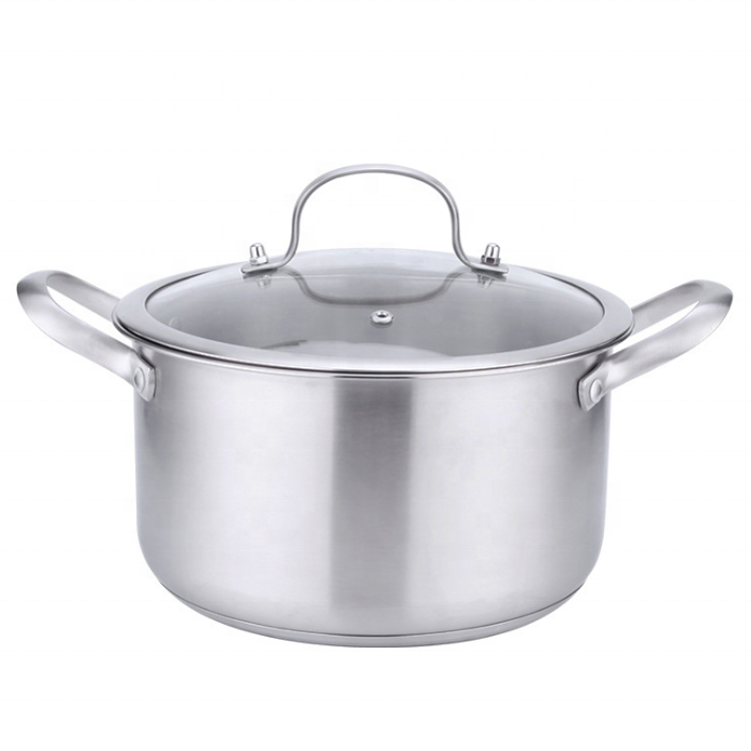 Good quality Cookware Set 304 Stainless Steel cooking Pot induction stock pot with Glass Lid