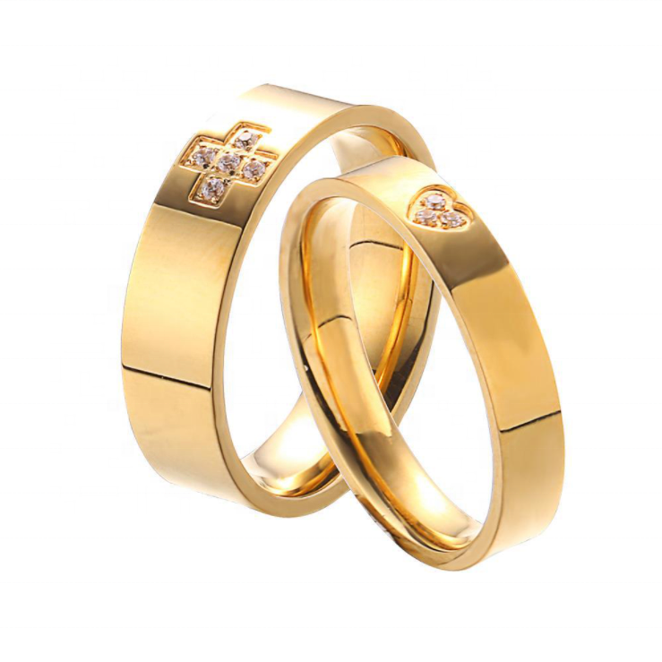Sumando 2021 fashion gold silver wedding ring gold couple 18K ring sets stainless steel zircon ring