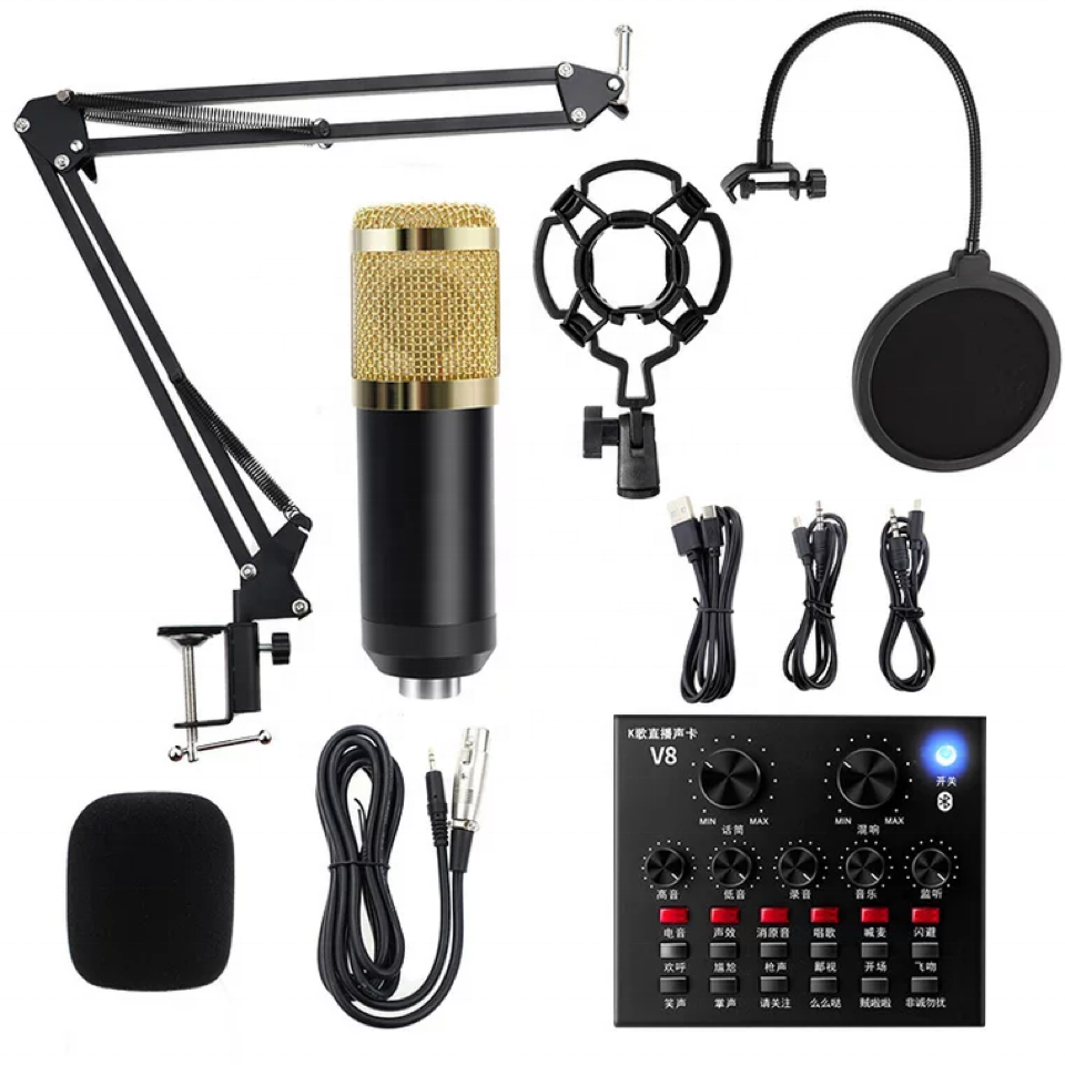 Bm 800 Studio Condenser Microphone Bundle V8 Sound Card set for webcast live Studio Recording Singing Broadcasting bm-800