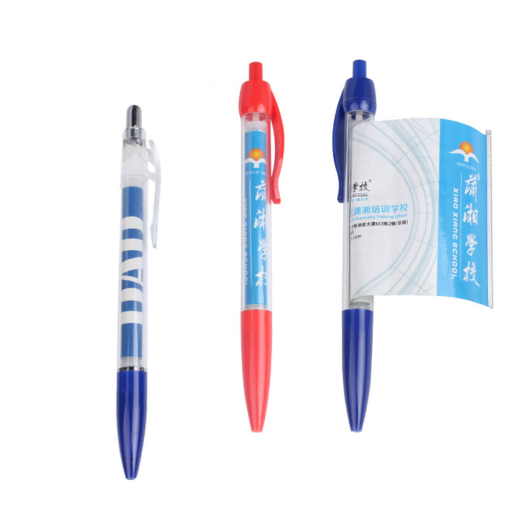 Logo Printed Promotional Message Gift Pen Rolling Paper Retract Banner Pen Advertising Flag Pen