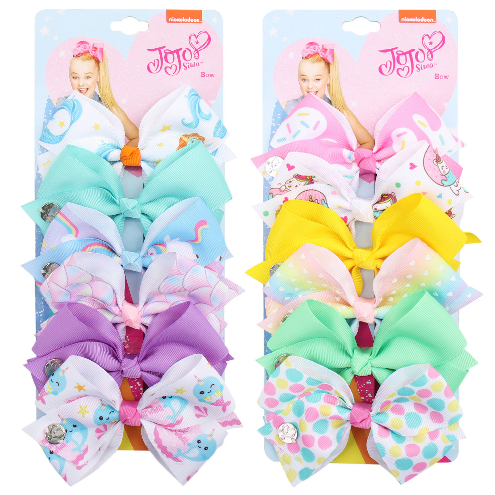 6pcs/lot ribbon kids head clips clorful ribbon bow gradient cartoon 5 inches fruit stars headband hair accessories headclips
