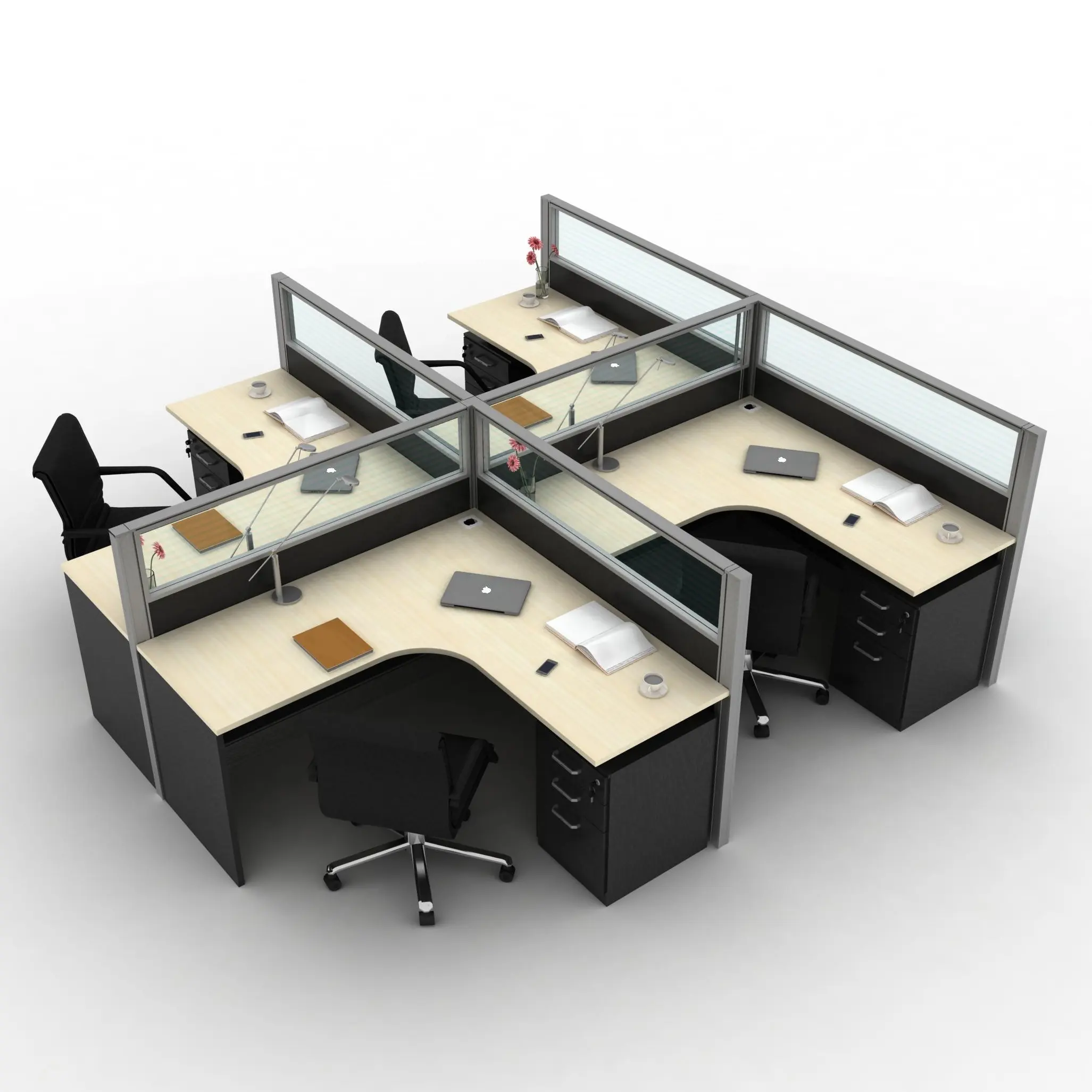 Partition And Workstation Office Furniture Popular 4 Seat Modular Aluminum Partition Office Cubicle Workstation